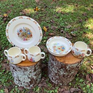 Set of 5 Royal Doulton Bunnykins baby plate + cups